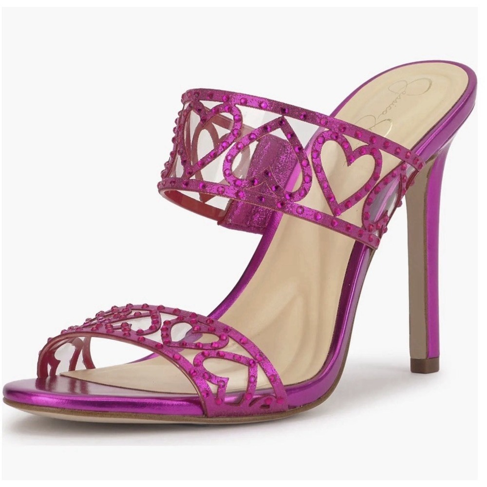 Jessica Simpson Size 10 Jovara Rhinestone Heart Dress Slide Sandals Valley Pink